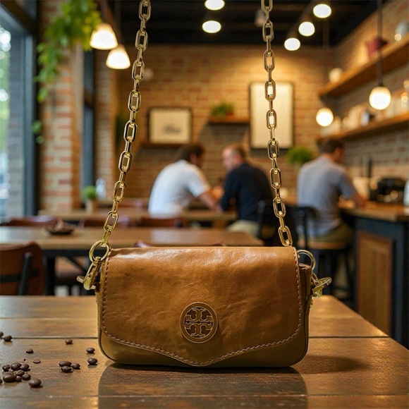 Vintage Tory Burch Brown leather Crossbody Bag with Gold Chain - Picture 6 of 14